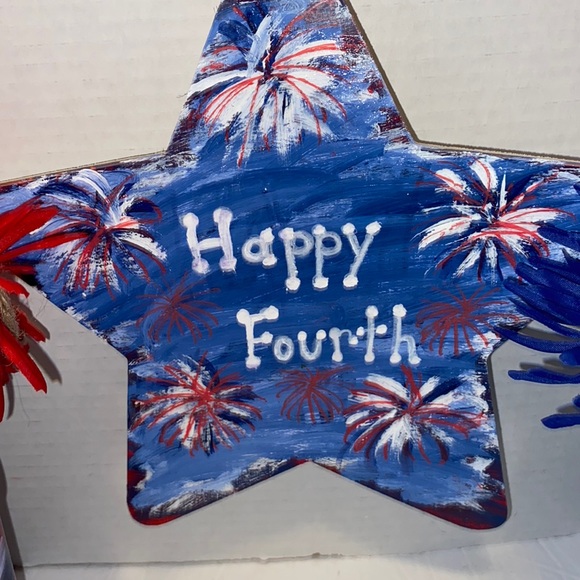 Fireworks Wall or Door Sign Hand Painted Fourth of July Decor - Picture 3 of 3